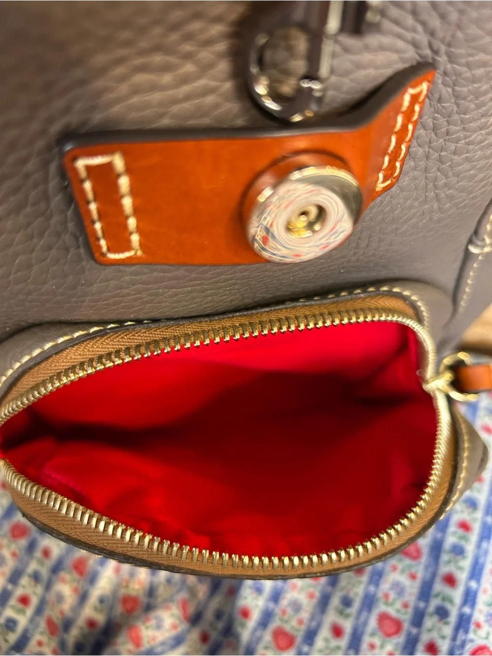 Women’s Taupe Leather Dooney & Bourke Small Backpack with Brown Tassel Accents